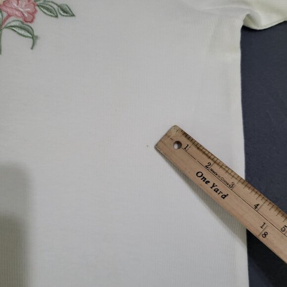 VTG Women's SZ LG Graff Knit Scalloped Pearl Button Top Blouse Floral Grandma - Picture 9 of 9